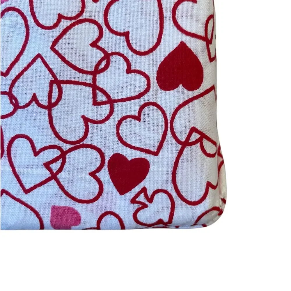 KATE SPADE Valentine's Day Pink Red Outline Hearts TWIN Cotton Sheet Set New